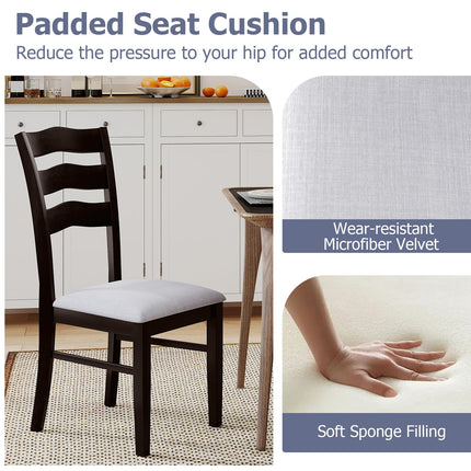 Dreamade Wooden Dining Chairs Set of 2/4 with Rubber Wood Legs Fabric Padded Seat Wavy Ladder Back