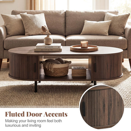 Dreamade 47.5" Mid Century Modern Center Table with Sliding Tambour Doors