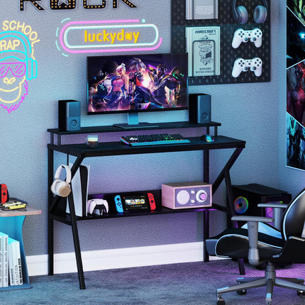 Dreamade Space Saving Computer Desk with Monitor Stand and Extra Storage Shelf for Work Study