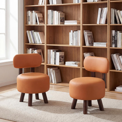 Dreamade Round Small Footrest Stools Set of 2 with Backrest & Rubber Wood Legs