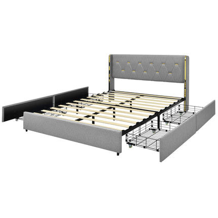 Dreamade Queen/Full Size Upholstered Bed Frame with 4 Drawers