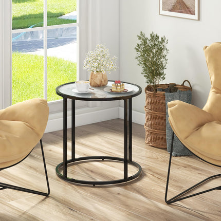 Dreamade Round Side Table, Tempered Glass End Table with Metal Frame