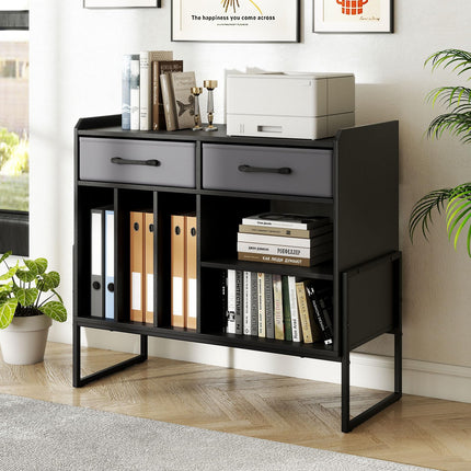 Dreamade Large Record Player Stand with Charging Station Mid Century Modern Vinyl Storage Cabinet