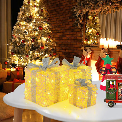 Dreamade 3 Pieces Christmas Lighted Gift Boxes ( Laser Fish Scale )