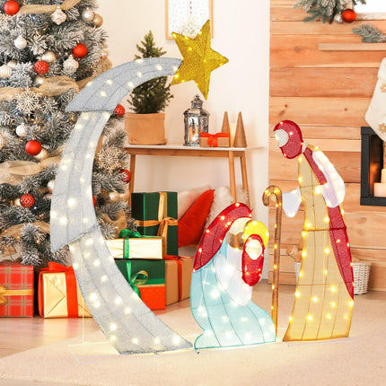 Dreamade 5 FT Christmas Nativity Set, Pre-Lit Nativity Scene w/ 140 Warm White LED Lights