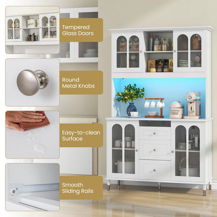 Dreamade 73" Kitchen Pantry Cabinet, Kitchen Hutch Storage Cabinet with LED Lights and Charging Station