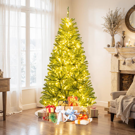Dreamade 6FT | 7FT | 8FT Pre-Lit Remote Control Artificial Christmas Tree with Warm White LED Lights