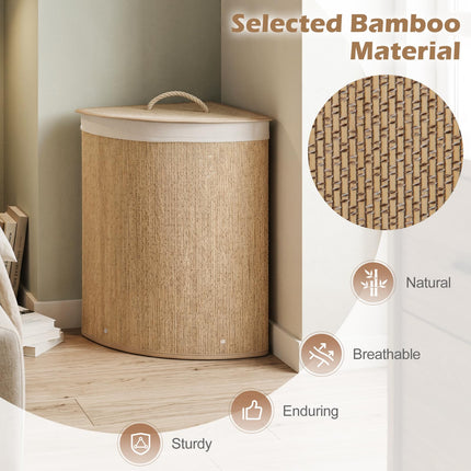 Dreamade 15 Gal Bamboo Corner Laundry Hamper with Lid