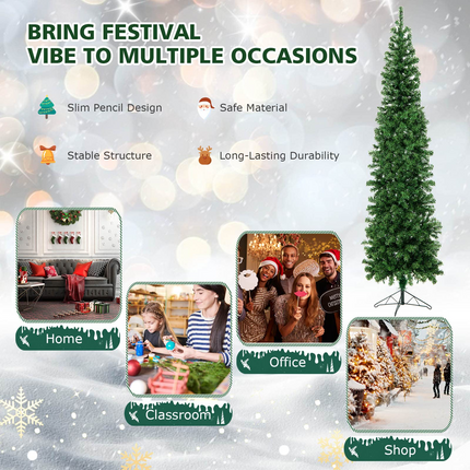 Dreamade 7ft Prelit Half-Shape Christmas Tree, Space-Saving Slender Artificial Xmas Tree with 150 LED Lights - DreamadeUS