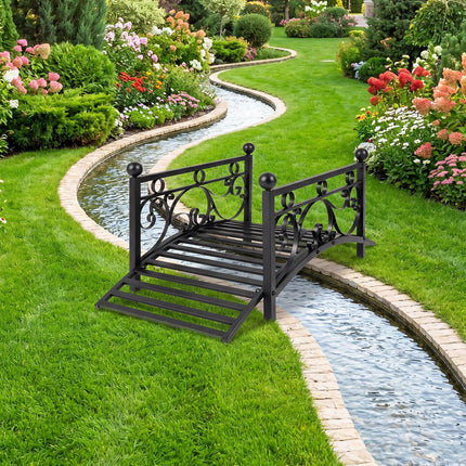 Dreamade 3.3 FT Garden Metal Bridge with Dual Patterned Side Rails