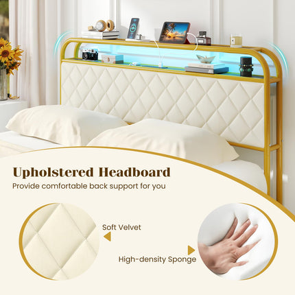 Dreamade Queen/Full/Twin Size Bed Frame with 4 Storage Drawers and Charging Station