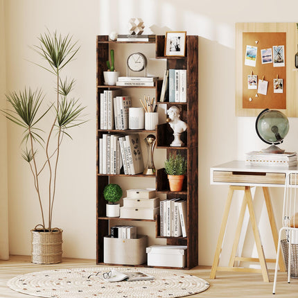 Dreamade 6-Tier Bookshelf Wooden Bookcase with Staggered Shelves