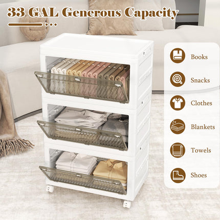 Dreamade 33 Gal 3 Tier Stackable Storage Boxes with Wheels
