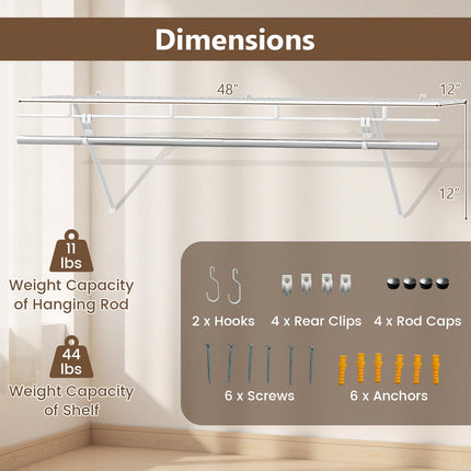 Dreamade 4 ft x 12” Metal Wire Storage Shelf & Clothes Rod Organizer