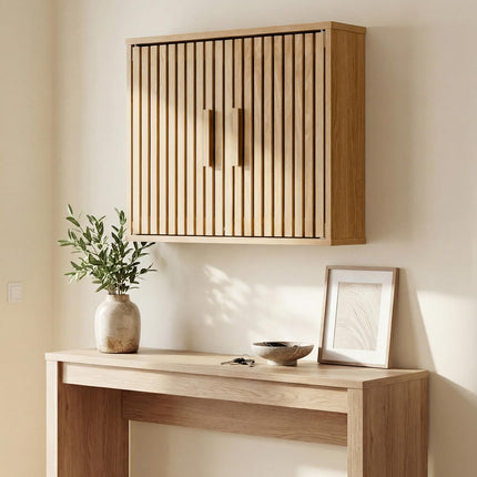 Dreamade Wall Mounted Wooden Medicine Cabinet with 2 Slatted Doors
