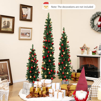 Dreamade 3' 4' 5' Pre-Lit Artificial Christmas Tree Set of 3, Slim Pencil Potted Xmas Tree with 423 Branch Tips, 230 Warm White LED Lights