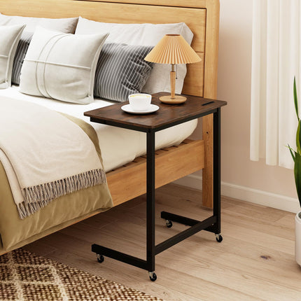 Dreamade C-Shaped End Table with Wheels for Living Room Bedroom
