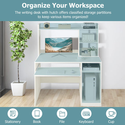Dreamade White Computer Desk with Hutch and Bookshelf