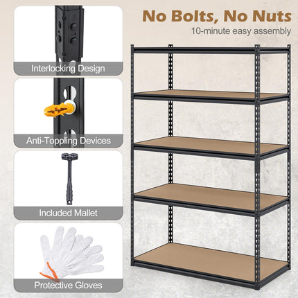 Dreamade 5-Tier Metal Storage Shelves Heavy Duty Garage Shelving Units(1/2/3/4,48" W x 24" D x 72" H)