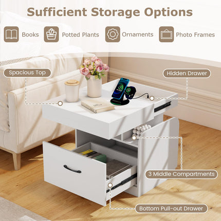 Dreamade Nightstand with Charging Station Modern Bedside Table for Living Room Bedroom Office