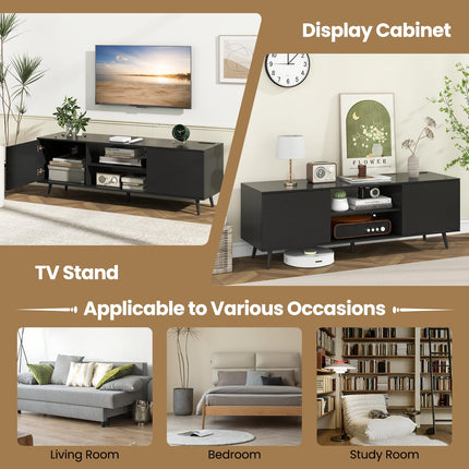 Dreamade TV Stand with Power Outlet for TVs up to 60'', Entertainment Center with Cable Hole, Cabinets