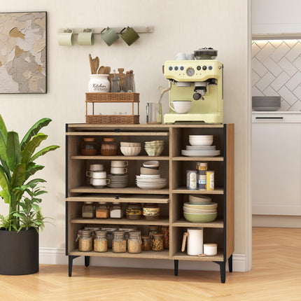 Dreamade Shoe Cabinet with Flip & Slide Doors, Shoe Storage Cabinet with Adjustable Cube Shelves(Louvered Doors)