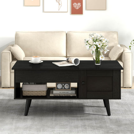 Dreamade Lift Top Coffee Table, Modern Cocktail Table with Hidden Compartment, Open Shelf & Cabinet
