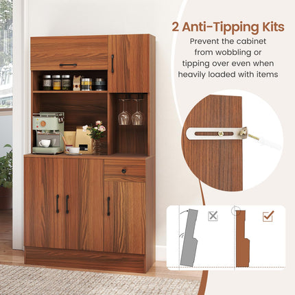 Dreamade 66" Kitchen Pantry Cabinet with Charging Station for Dining Room Living Room