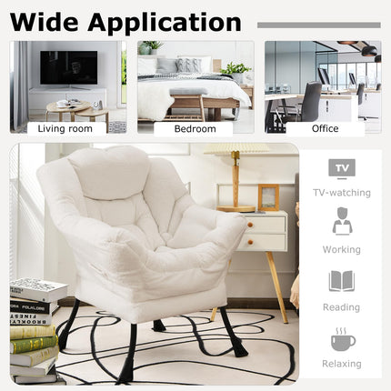 Dreamade Set of 1/2 Lazy Chairs, Modern Sherpa Accent Chair w/Upholstered Single Sofa Chair w/Armrests & Side Pocket