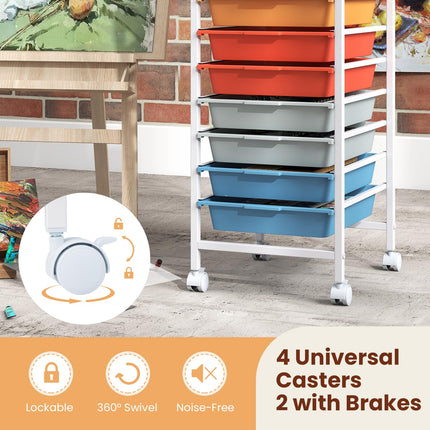Dreamade 10-Drawer Rolling Storage Cart Mobile Utility Organizer with Wooden Tabletop and Lockable Wheels