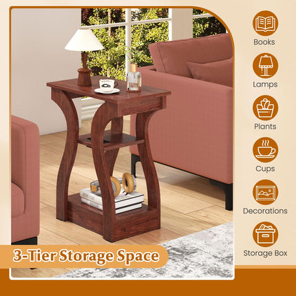 Dreamade End Tables with Charging Station Set of 2 Narrow Sofa Side Tables with Open Storage Shelves