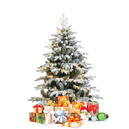 Dreamade 4.5ft / 6ft / 7ft Pre-lit Snow Flocked Christmas Tree, Premium Hinged Artificial Pine Tree w/ 120 LED Lights & 757 PE & PVC Branch Tips - DreamadeUS