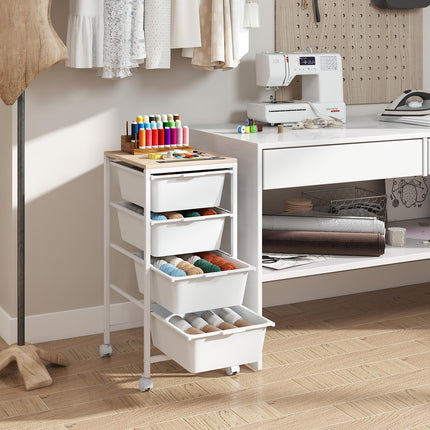 Dreamade 4-Drawer Rolling Storage Cart Mobile Utility Organizer with Wooden Tabletop and Lockable Wheels