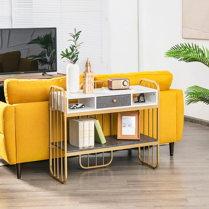 Dreamade Console Table for Entryway, Sofa Table with Drawer, Storage Shelf, Metal Frame(Gold)