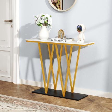 Dreamade Gold Entryway Table 40 Inch Modern Console Table with Faux Marble Table and Metal Frame