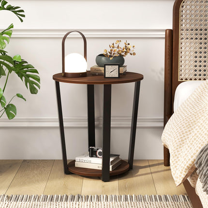 Dreamade Round End Table Set of 1/2, 2-Tier Side Sofa Table with Open Storage Shelf and Metal Frame