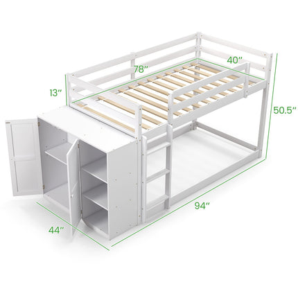 Dreamade Twin Over Twin Bunk Bed with Storage Shelves, Solid Wood Bunk Bed Frame with Convertible Bookcase & Ladder, White