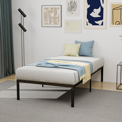 Dreamade Twin Bed Frame, 14 Inch Metal Platform Bed with Under Bed Storage Space, Heavy-Duty Steel Slat Mattress Foundation