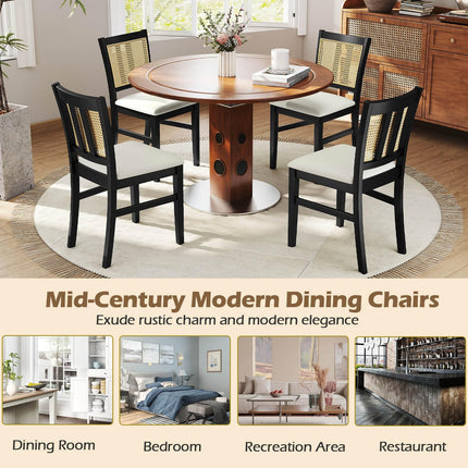 Dreamade Rattan Dining Chairs Set of 2/4 Farmhouse Fabric Upholstered Kitchen Chairs with Rubber Wood Legs