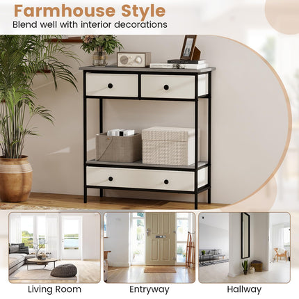 Dreamade Farmhouse Console Table 32” Entryway Table with 3 Fabric Drawers & Open Storage Shelf