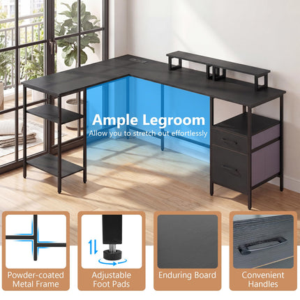 Dreamade 63" Reversible L Shaped Desk with Charging Station