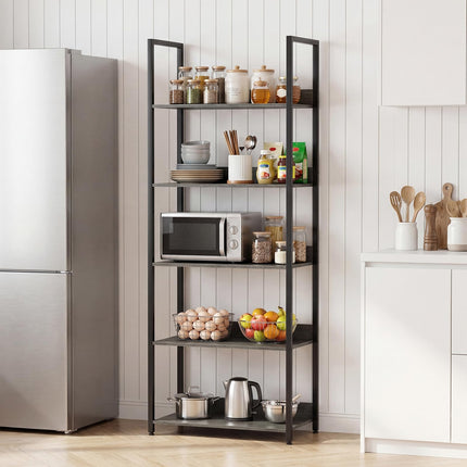 Dreamade 5-Tier Tall Wooden Open Bookcase with Back Panels & Metal Frame (1/2)