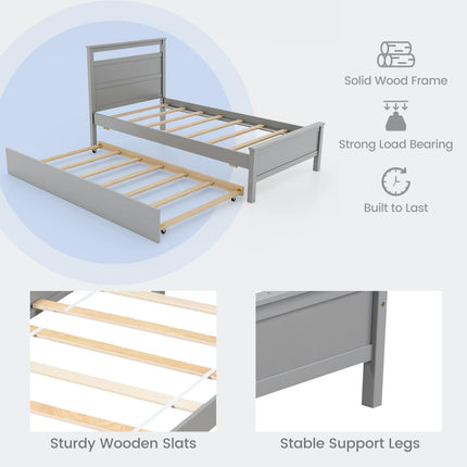 Dreamade Trundle Bed Twin, Wood Day Bed Frame with Headboard & Footboard