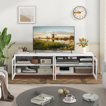 Dreamade Large TV Stand for TVs up to 75”, Entertainment Center with 4 Tempered Glass Doors