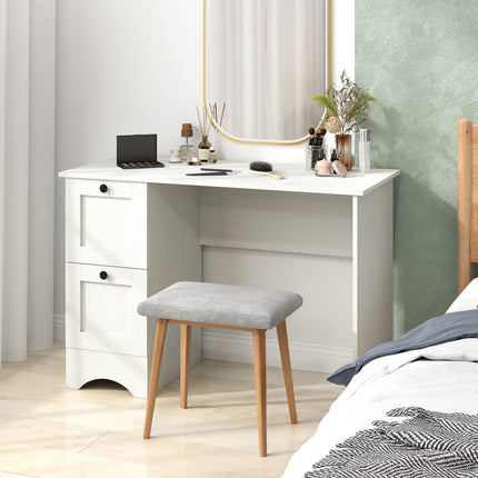 Dreamade White Desk with 2 Drawers, 43” Wooden Home Office Desk with Charging Station
