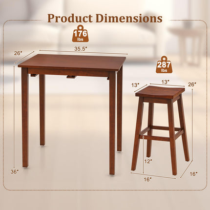 Dreamade Bar Table and Chairs Set - 3-Piece Counter Height Dining Table Set with Hangable Bar Stools