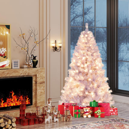 Dreamade 6FT / 7.5FT Pre-Lit Tinsel Christmas Tree with Warm White LED Lights