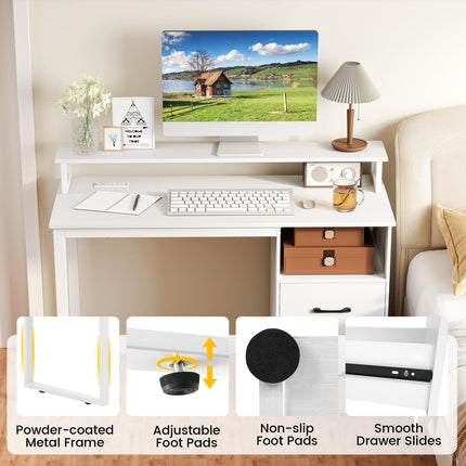 Dreamade 48 Inch Computer Desk with Power Outlets & File Drawer