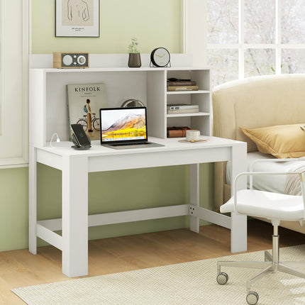 Dreamade Computer Desk with Hutch, Modern Home Office Desk with Power Outlets, Storage Shelves & Cable Hole