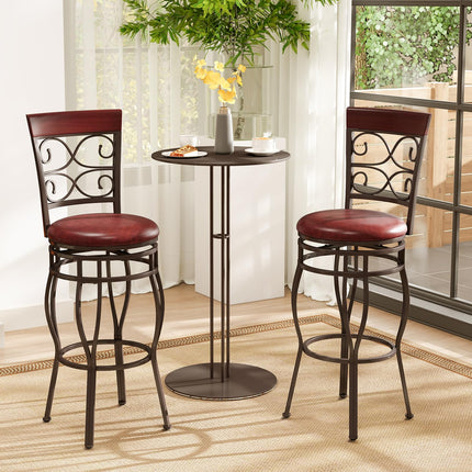 Dreamade 30" Swivel Bar Stools Set of 2, Bar Height Bar Stools w/Back, Upholstered PU Leather Seat, Footrest, Rustic Brown